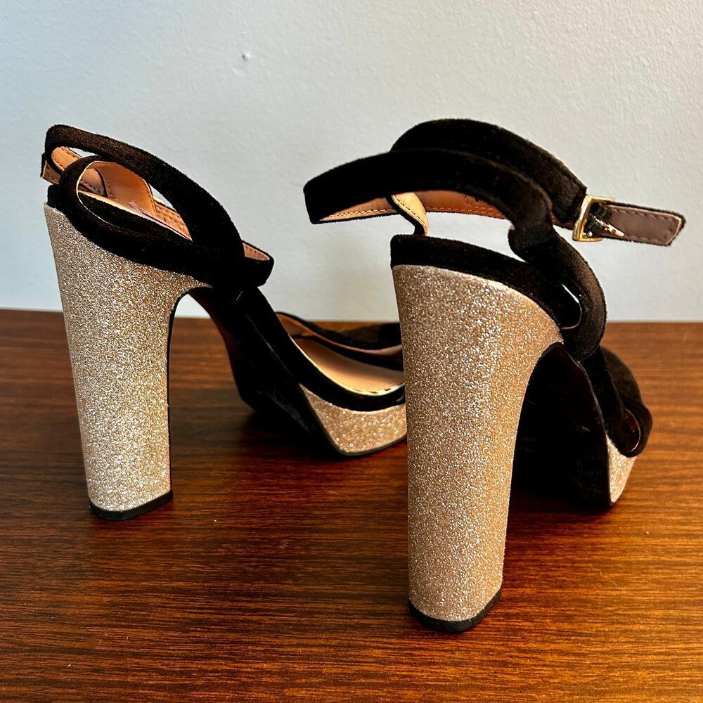 Betsey Johnson Black Velvet Glitter Platform Heels Size 7.5 - Picture 6 of 9